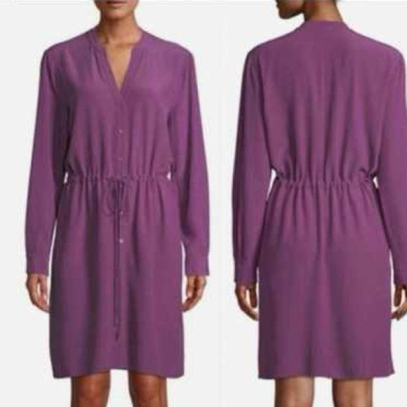 EILEEN FISHER Purple Shirt Dress Drawstring Size L Long l Sleeve Work Casual - Picture 1 of 11